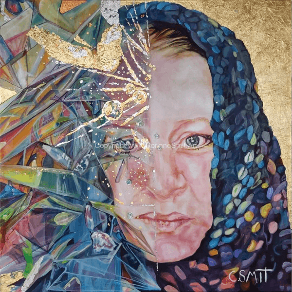 Title: CORINNESMIT.ART | CHRIST IN US SELF-PORTRAIT. Size: 30" x 30" (760 mm x 760 mm), Medium: Oil on canvas, Availability: Original Painting & Prints, Artist: Corinne Smit, Investment Art, Visit www.CorinneSmit.Art